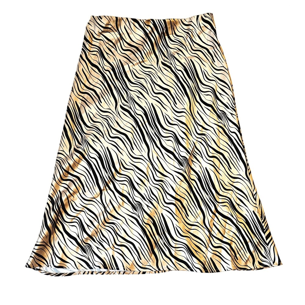 John Paul Richard Zebra Print Midi Skirt Black Tan Gold Elastic Waist Mens M